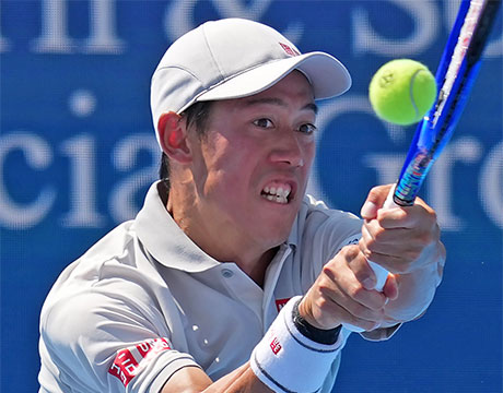 錦織圭 復帰戦の会場で練習