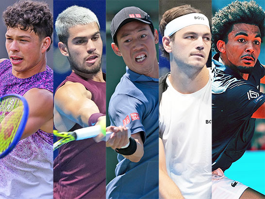 （左から）シェルトン、アルカラス、錦織圭、フリッツ、フィス